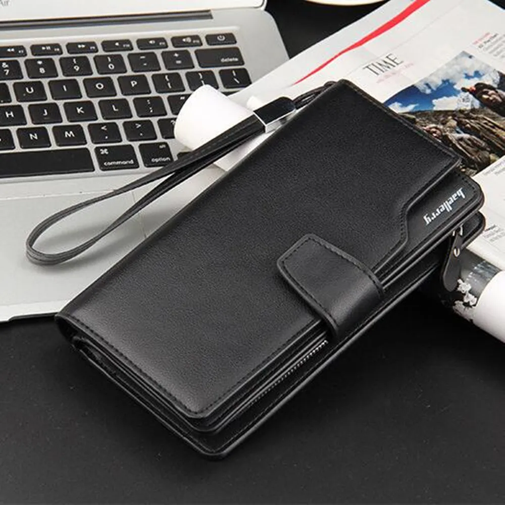 Длинный телефонный удобный мужской кошелек с карманом для монет кожаный
