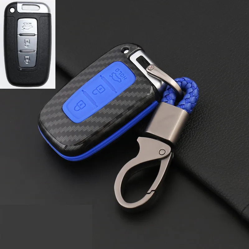 blue-A ABS корпус из углеродного волокна+ силиконовый чехол для ключей от машины крышка для hyundai Equus Genesis Veloster KIA Sportage Forte Optima Soul Azera Soren - Название цвета: blue-A
