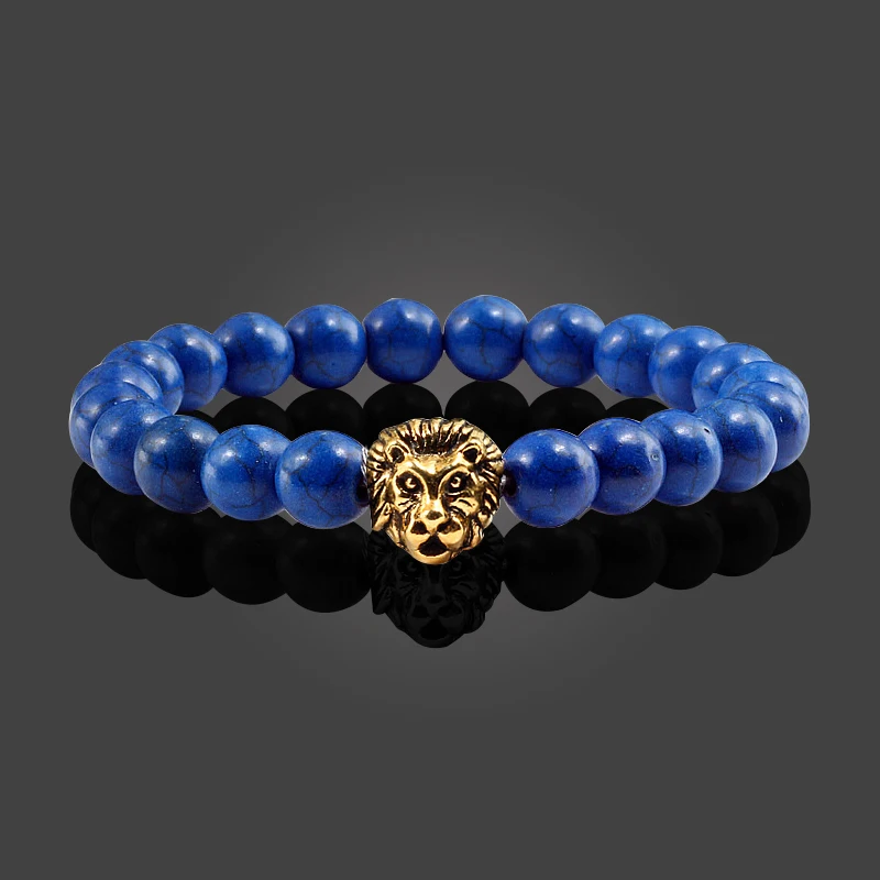 Fashion Lion Head Bracelet Buddha Beads Bracelets Bangles Charm Dark Blue Colour Natural Stone Yoga Bangle Jewelry For Women Men | Украшения