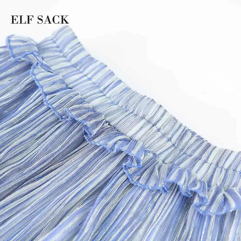 ELFSACK, Женская плиссированная юбка, металлический цвет, пряжа, длинные юбки для женщин, s, прозрачная, трапециевидная, винтажная, с оборками, плиссированные юбки, брендовая одежда