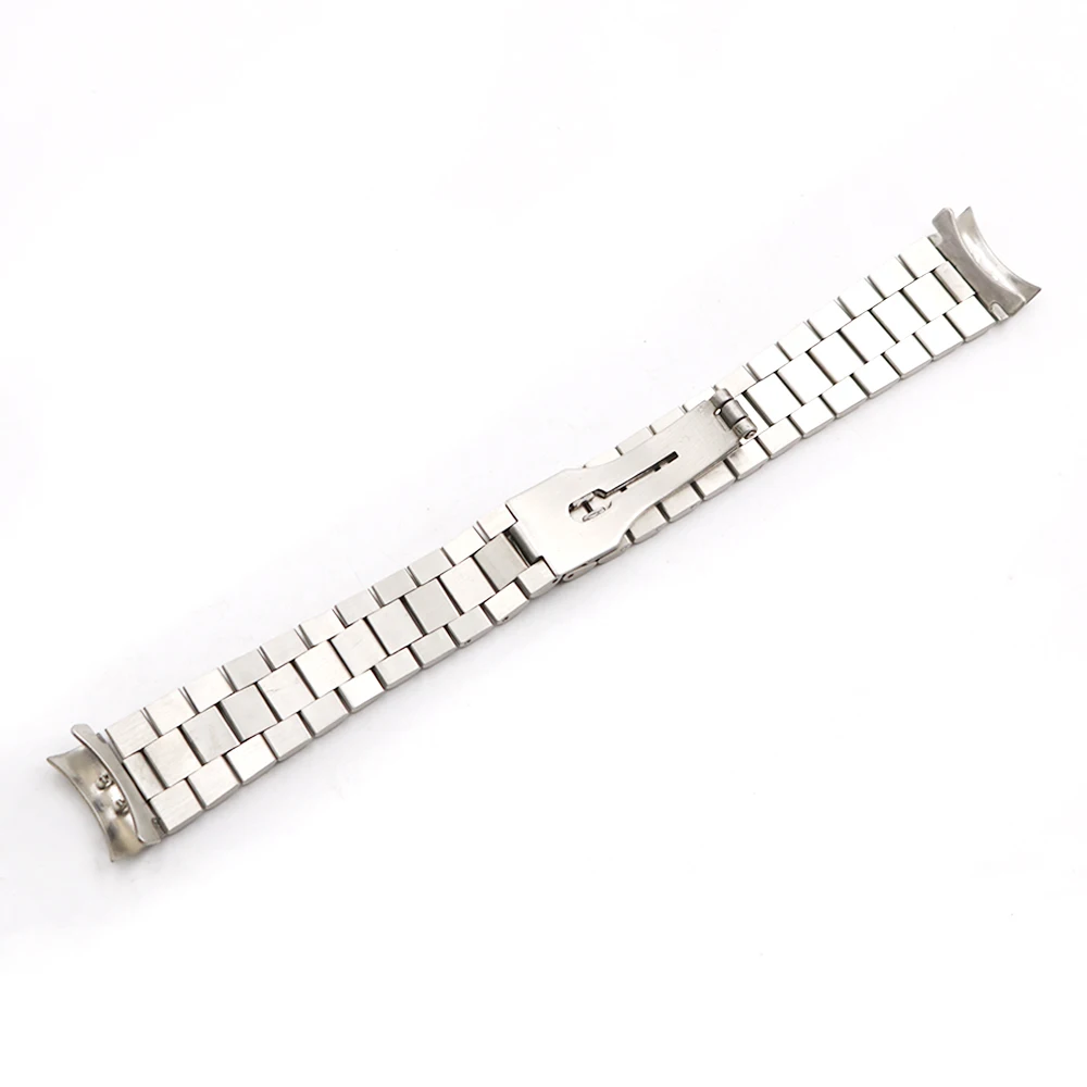 Rolamy 20mm Watch Band Silver Hollow Curved End Screw Links 316L Stainless Steel Replacem Band Strap Old Style Jubilee Bracelet