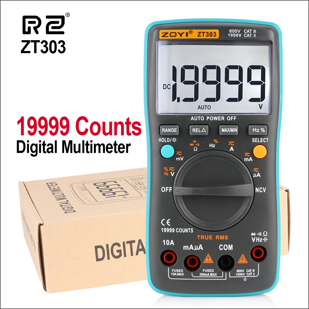 RZ ZT303 19999 отсчетов Цифровой мультиметр NCV частота 200 м сопротивление автоматическое отключение переменного/постоянного тока Напряжение Амперметр тестовый инструмент