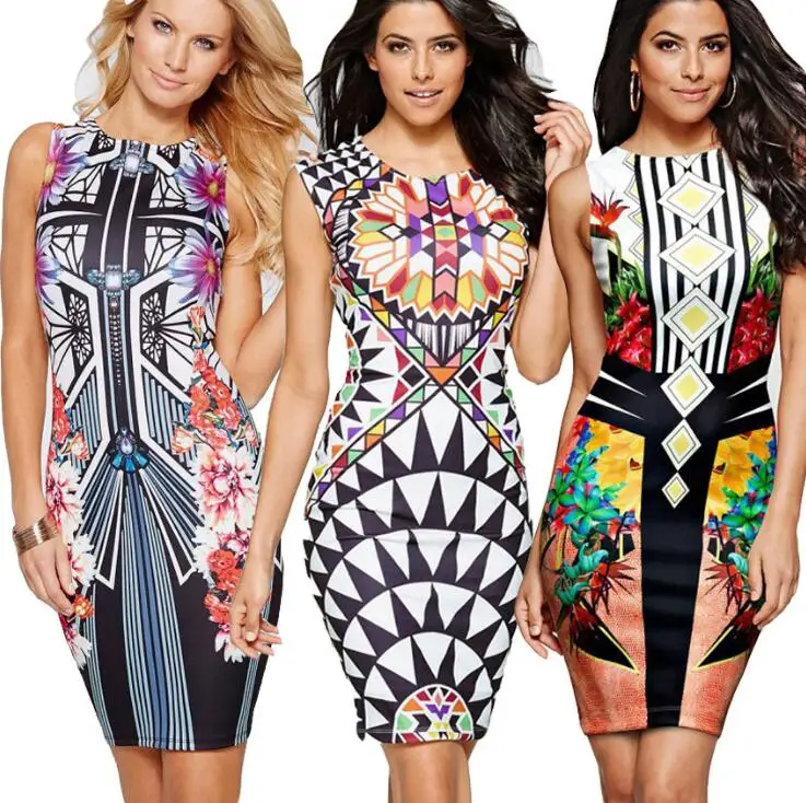 Женское винтажное платье с цветочным принтом элегантное облегающее до колена