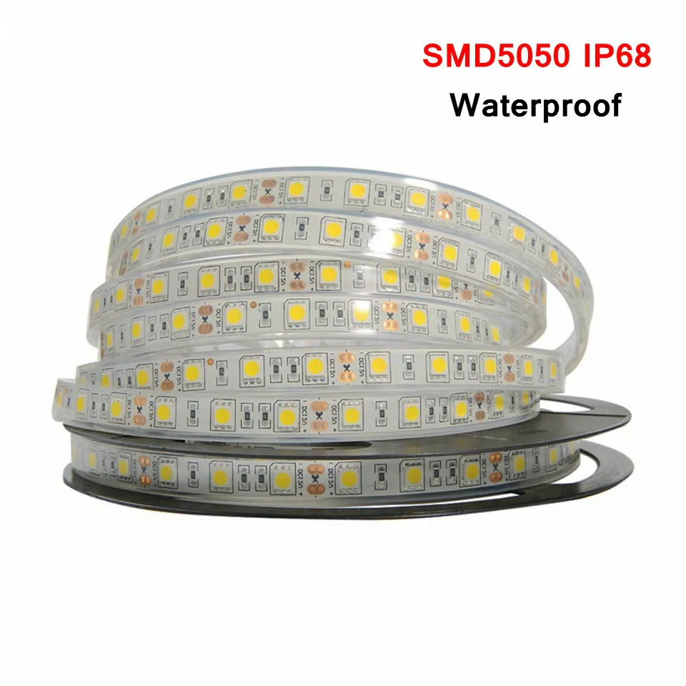 5 м/Roll DC12V IP68 Водонепроницаемый Светодиодные ленты SMD5050 60 светодио дный S/M