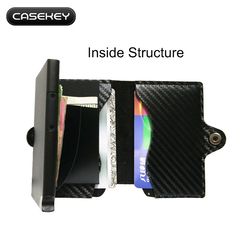 CaseKey мужской карбоновый кожаный ID кредитный держатель для карт с карманом для монет протектор RFID зажим для бумажника