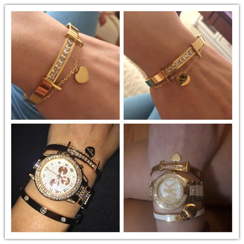 

BORASI New Luxury Famous Brand Jewelry Pulseira Stainless Steel Crystal Bracelets & Bangles Female Love Heart Bracelet For Women
