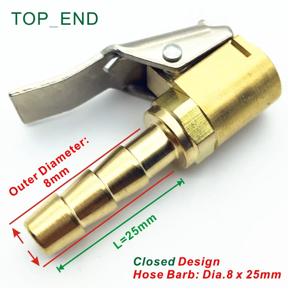 

8x25mm,Closed Design,Original Brass,Euro Style Air Chuck,Long Hose Barb,Tire/Tyre Inflator Gauge Fitting,1/4"NPT,Tire Repair Kit