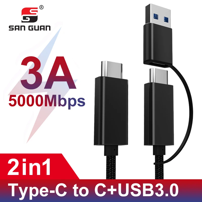 QC3.0 usb type-C кабель, USB 3,0 A-C для samsung Galaxy S9 Note 9 3A 60W PD Мощный USB 2 в 1 USB кабель