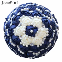 janevini boeket vintage new navy blue satin rose bridesmaid bouquet pearls artificial flowers bridal bouquet wedding accessories