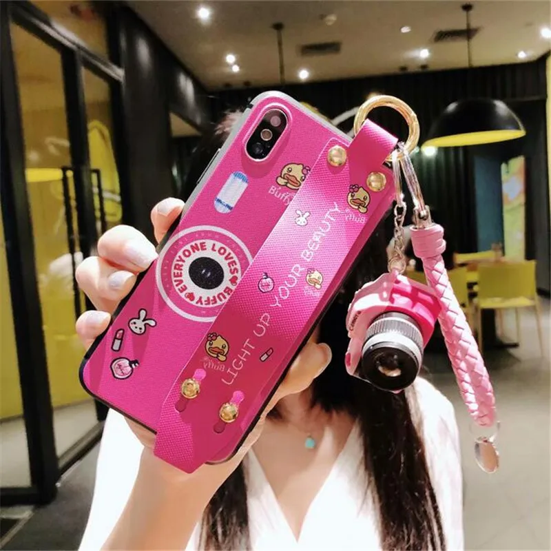Luxury Retro 3D Stand Camera Phone Case For iphone X 10 6 6s 7 8 6plus 7plus 8plus Bling Soft TPU Cover with Lanyard |