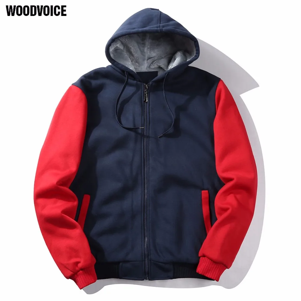 Мужское бархатное пальто на молнии Woodvoice повседневное толстое с капюшоном и