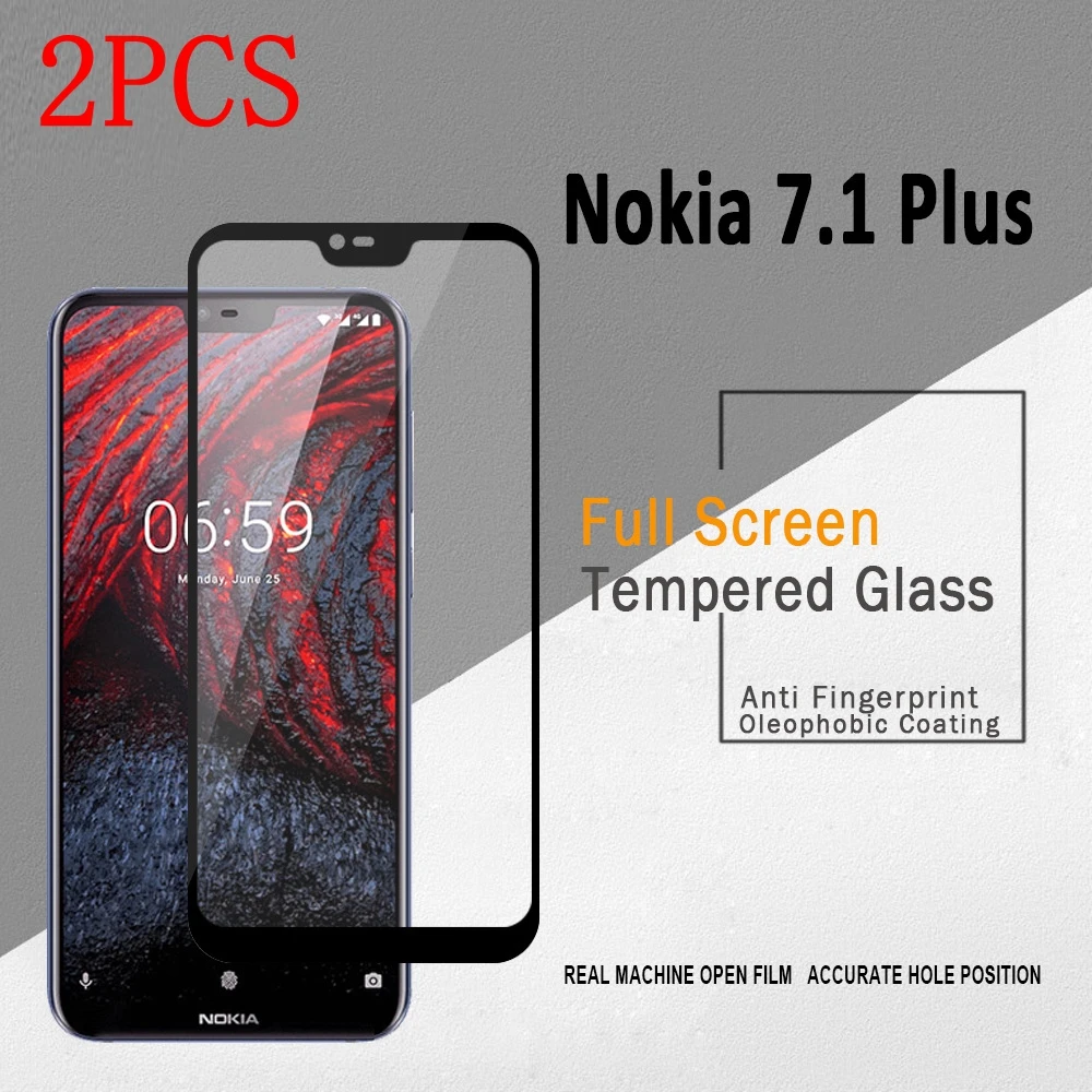 Закаленное стекло с полным покрытием для Nokia 7 1 Plus 2 шт. защита экрана защитная