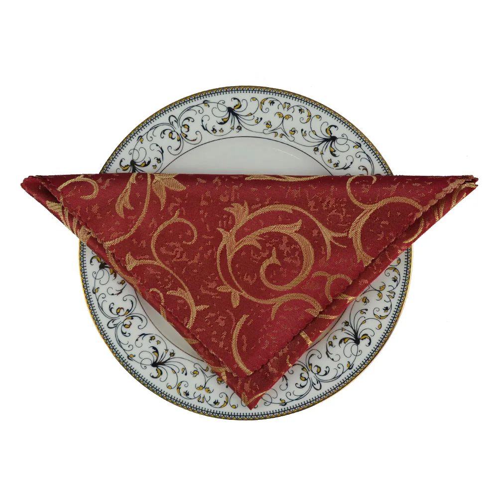 dark red 10 шт./партия Роскошная желтая/красная/синяя тисненая Золотая листочка 48 см квадратная салфетка для гостиничного банкета украшения для свадебной вечеринки - Цвет: dark red
