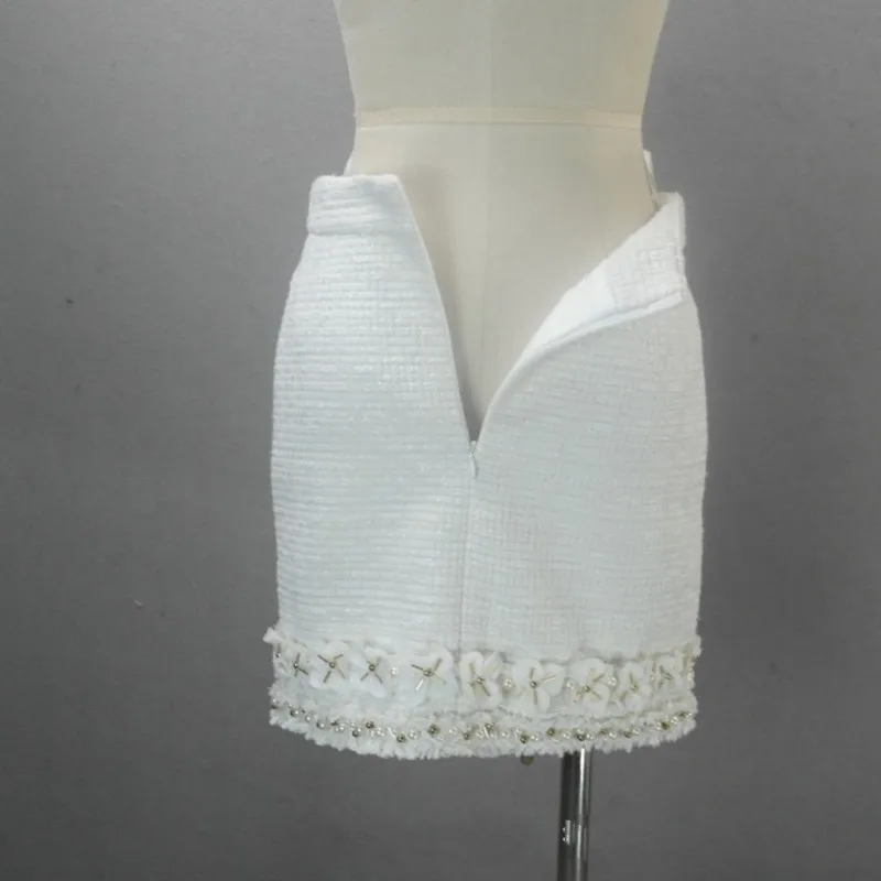 Женский твидовый костюм роскошный элегантный из двух предметов с белым цветком и