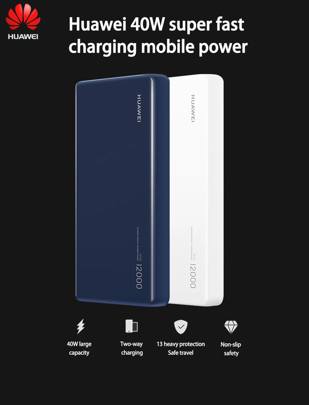 HUAWEI 12000 мАч 40 Вт Supercharge power Bank type-A/type-C поддержка зарядки ноутбука Универсальная совместимость зарядное устройство