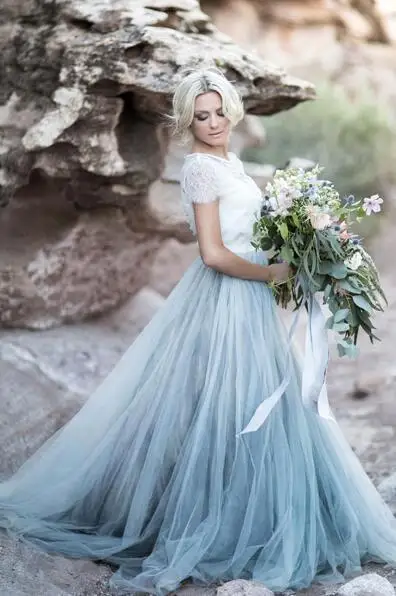 Vestido de noiva светло голубое сказочное пляжное Бохо кружевное свадебное платье 2019