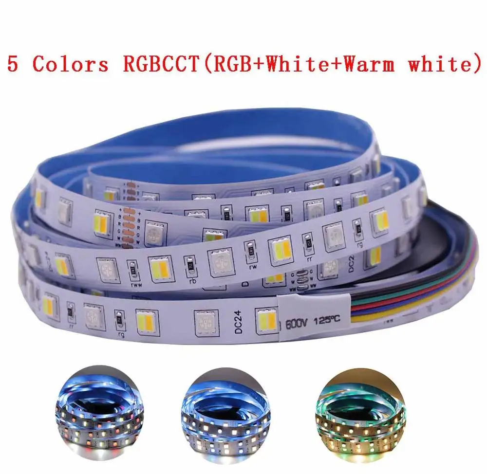 RGBCCT 5Colors 12 мм PCB RGBCCT Светодиодная лента 5050 12 В/24 В 4 в 1 5 цветов 5 в 1 чипы RGB+ WW+ CW 60 Светодиодный s/m 5 м/лот RGBW RGBWW светодиодный светильник 5 м/лот - Испускаемый цвет: RGBCCT 5Colors