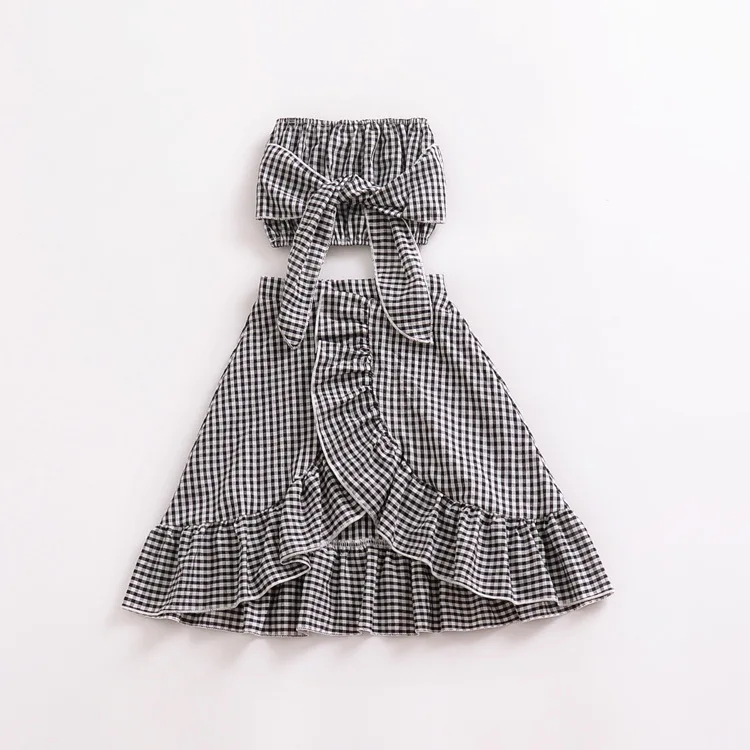 Комплекты модной одежды JIOROMY для маленьких девочек летний клетчатый топ + юбка с