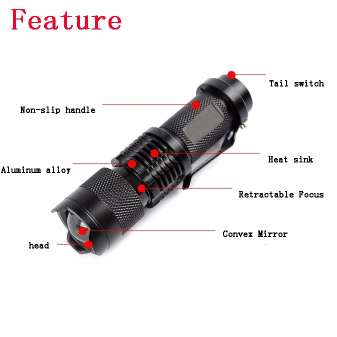 Pocketman Mini 2000LM Waterproof LED Flashlight Torch 3 Modes zoomable Adjustable Focus Lantern Portable Light use AA 14500 | Лампы и