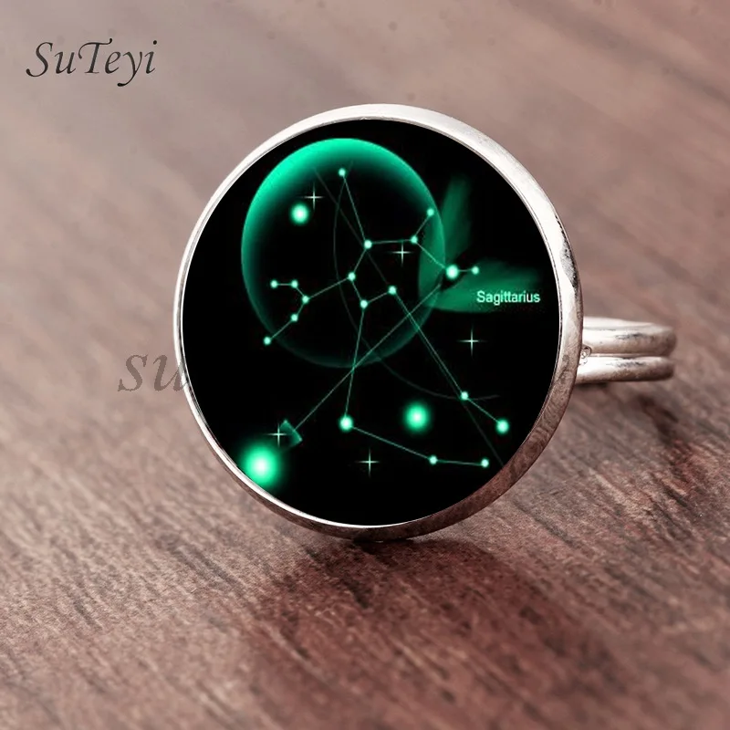 SUTEYI Ретро 12 кольцо созвездия DIY Овен, Телец Стрелец Gemimi Кристалл Кольца круглая картина под стеклом подарок ювелирные изделия
