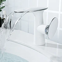 waterfall brass bathroom basin faucet single hole deck mounted cold and hot mixer tap whitechrome bath washbasin faucet
