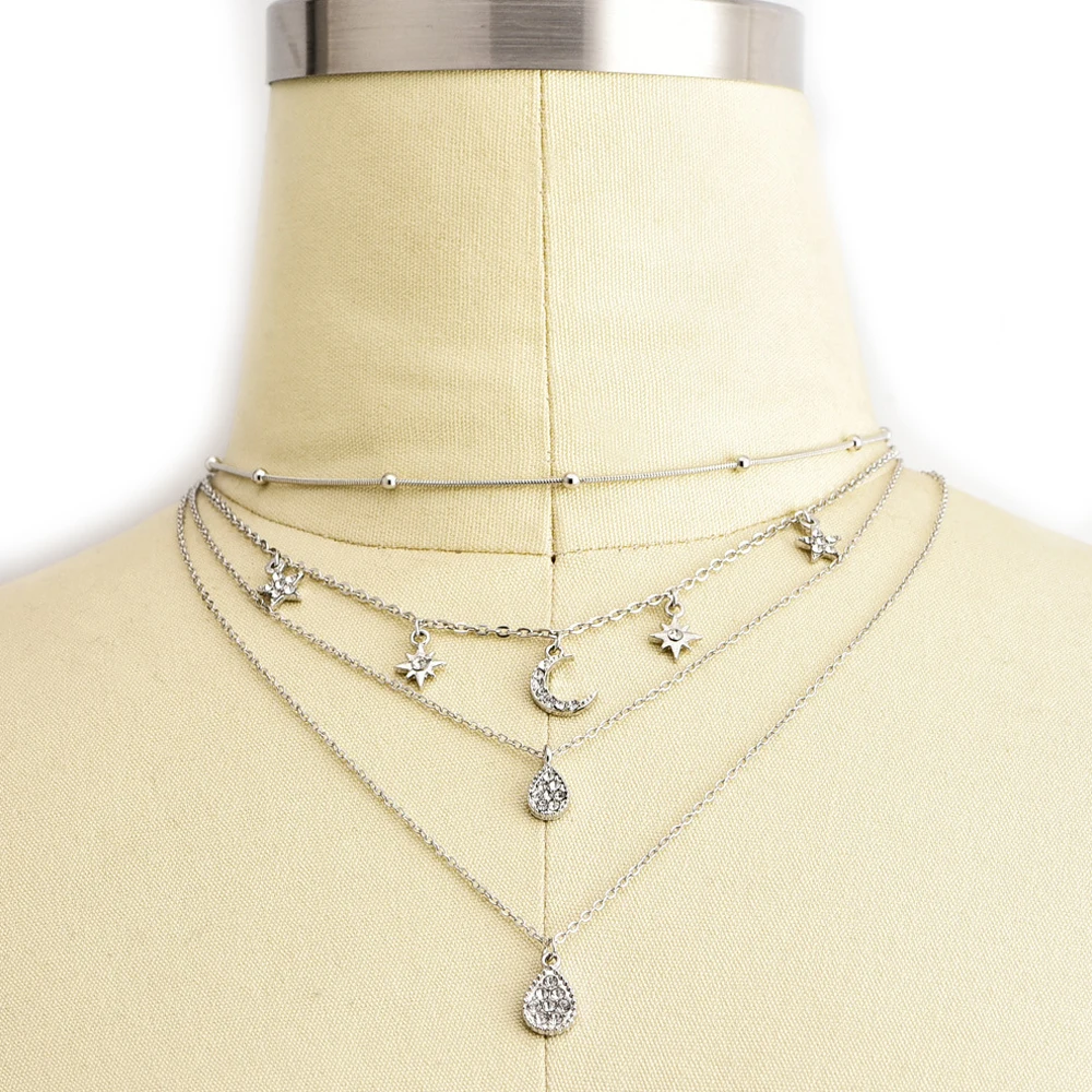 4 шт./компл. Мода колье-чокер с украшением в виде кристаллов Луной и звездами