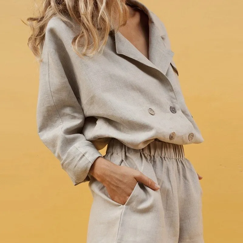 Женский костюм из 2 предметов эластичные шорты повседневные однотонные куртки и |