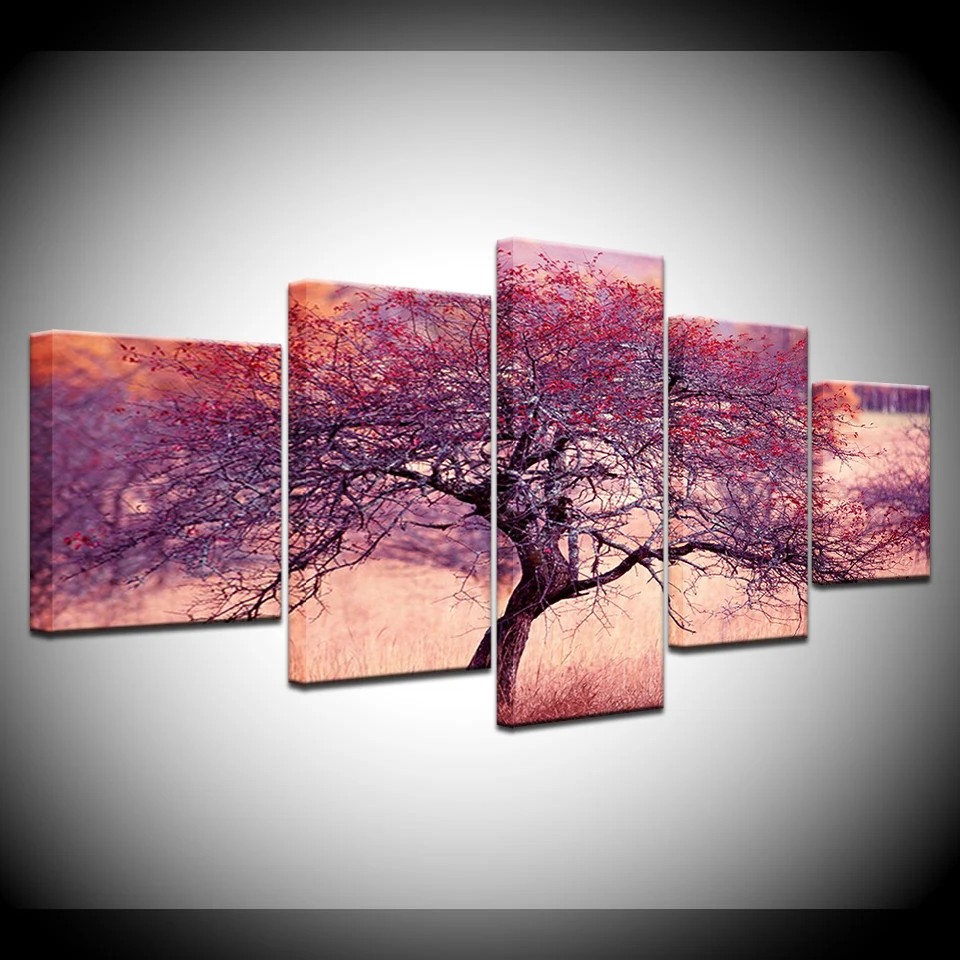 

The tree with flowers 5 Panels HD Print Wall Art modern Modular Poster art Canvas painting for Living Room Home Decor
