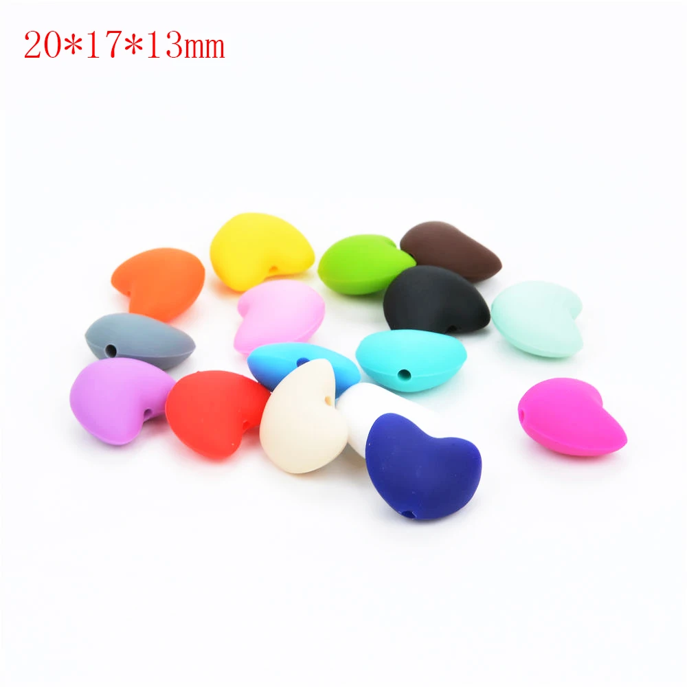 Cuentas de silicona en forma de coraz&oacute;n para dentici&oacute;n de beb&eacute;, abalorios de silicona de grado alimenticio para collares, mordedores, juguetes de lactancia, venta al por mayor, 20 unids/lote-1