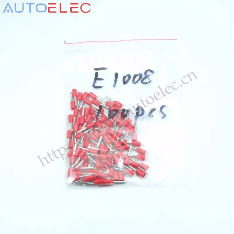 100 шт. E1008 Ferrule Шнур Конец Терминал AWG18 1mm2 Медь латунной проволоки Медь изолированные обжимные штыревой соединитель и терминалы