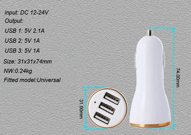 2A 1A 3 USB мобильный телефон автомобильное Зарядное устройство + кабель для передачи