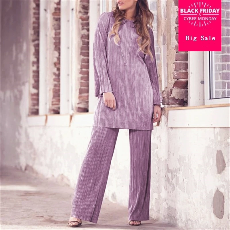 Muslim Adult fashion pleated fabric sets Robe Musulmane Turkish Dubai Arab Worship Service two pieces wq81 Dropship | Тематическая