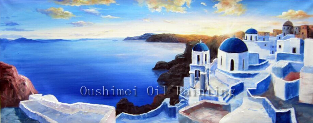 Ручная роспись Современный греческий пейзаж Картина на холсте настенная