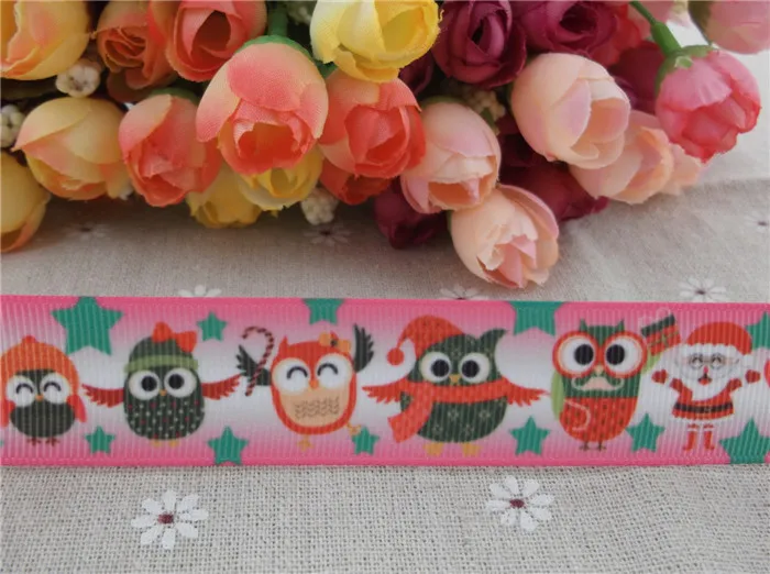 2013 Новое прибытие 1 &quot(25 мм) Сова Рождество печатных grosgrain ленты мультфильм hairbow 10