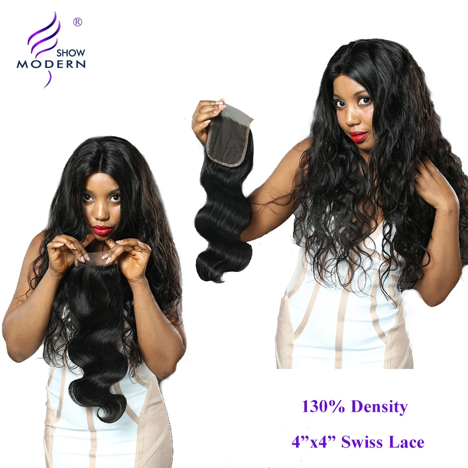 Волосы Remy в современном стиле 4x4 объемные волнистые кружевные волосы с закрытыми