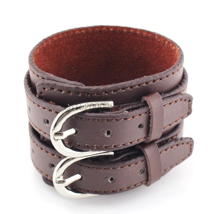 50PCS Fashion Double Belt Leather Wrist Friendship Big Wide Bracelet for Men Buckle Vintage Punk Jewelry | Украшения и аксессуары