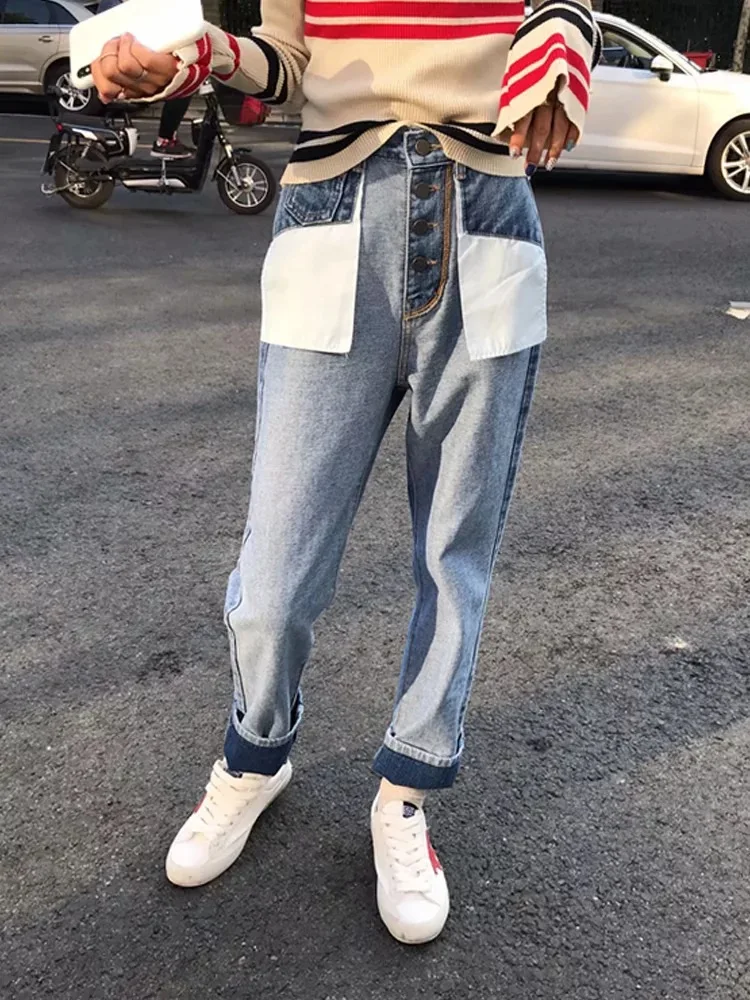 Джинсы-бойфренды женские прямые винтажные брюки из денима с завышенной талией