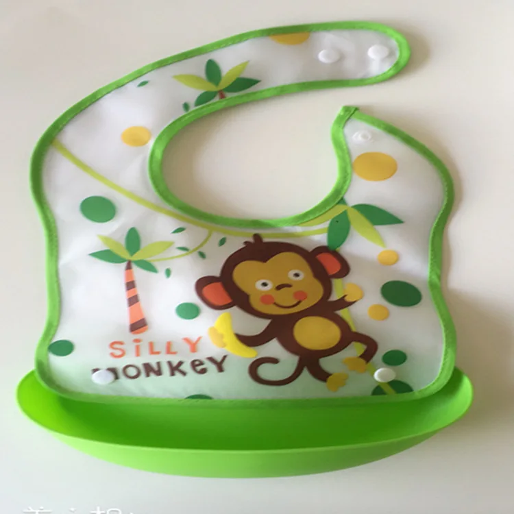 green monkey Силиконовые детские нагрудники babador милые животные питание карман нагрудник водонепроницаемый передник для кормления новорожденных - Цвет: green monkey
