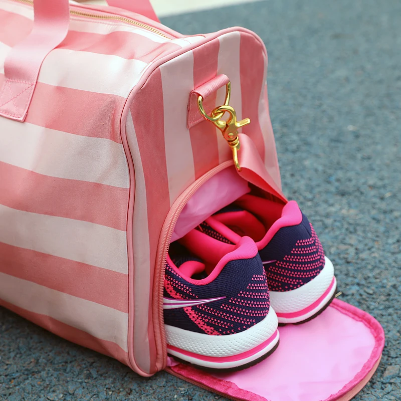 Striped Weekend Travel Bag with Shoes Compartment Large Capacity Fashion Overnight Handbags Women Luggage Shoulder Bags | Багаж и сумки