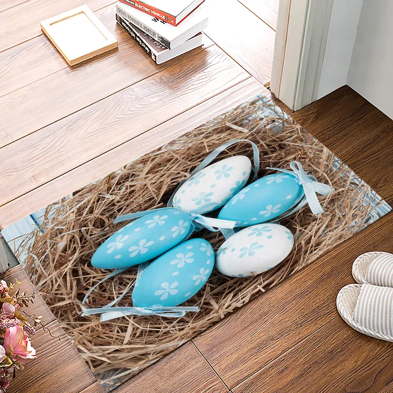 Счастливые пасхальные яйца синий разноцветные Придверные коврики для входа