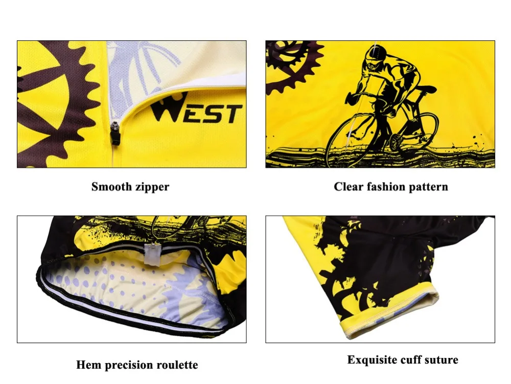 Желтая велосипедная рубашка West Biking футболка на молнии с коротким рукавом для