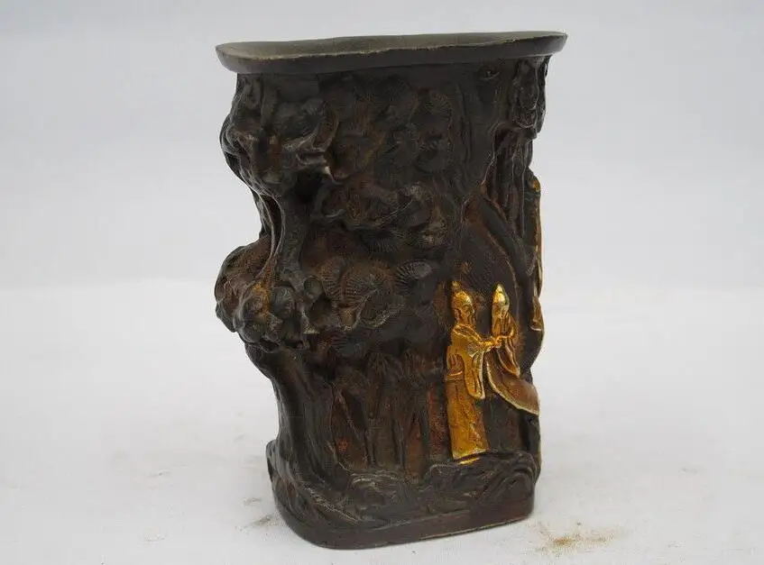 Китайская народная Фэншуй Бронзовая позолота сосновое дерево старая кисть