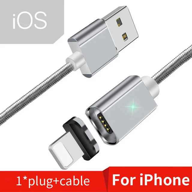Sliver iOS Cable RGLM магнитное зарядное устройство Micro USB кабель для Xiaomi huawei Android мобильный телефон Быстрая зарядка магнит Microusb кабель для передачи данных провод - Цвет: Sliver iOS Cable