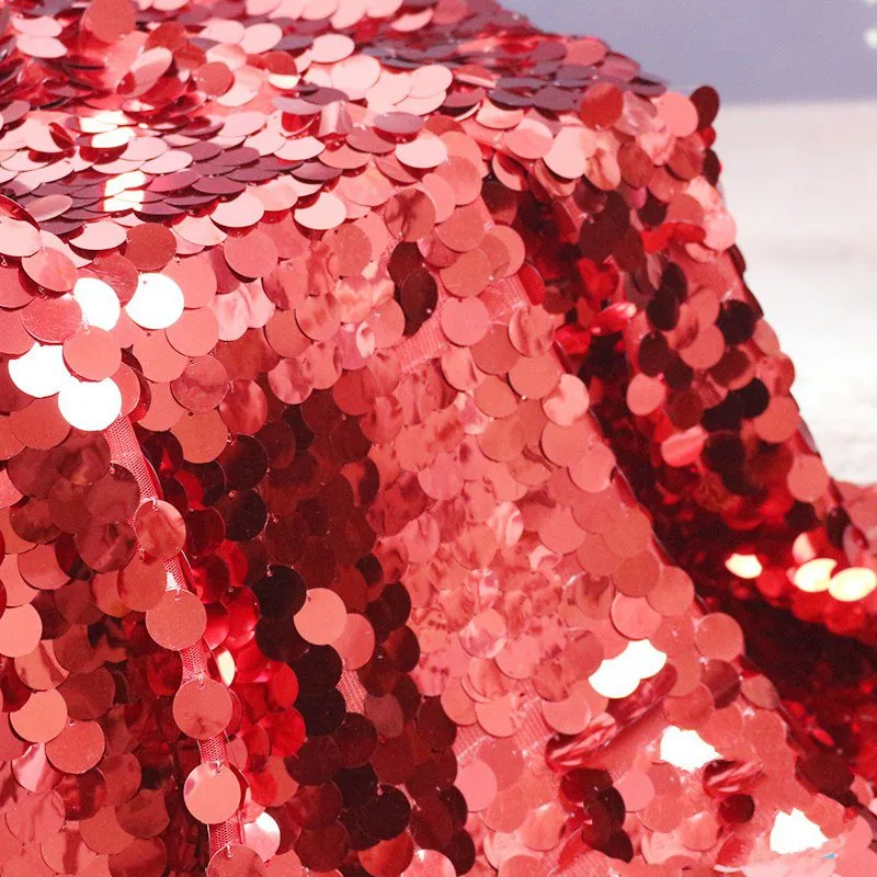 Red GLace 1Y/лот 9 цветов блесток ткань 18 мм реверсивный Русалка рыбья чешуя блесток ткань зашифрованная сетка для платья TX806 - Цвет: Red
