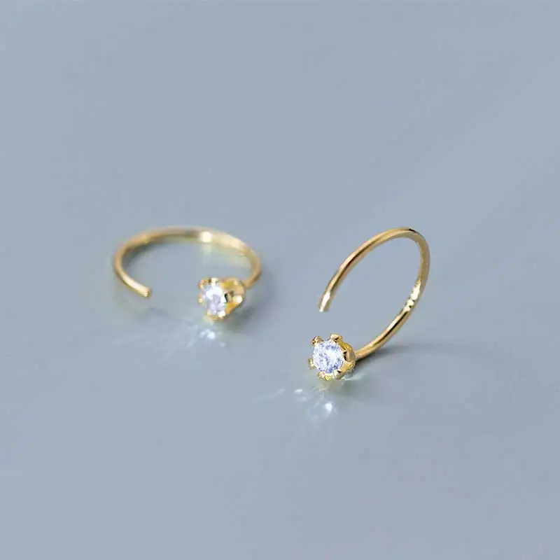 Gold WTLTC 925 серебро кубический цирконий серьги-кольца для женщин маленькие открытые Huggies Серьги-кольца Изящные серьги Сережки для пирсинга - Окраска металла: Gold