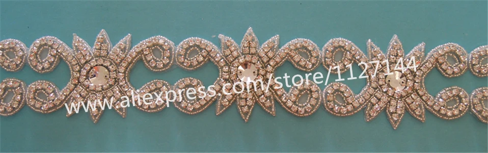 (10 YARDS )Wholesale beaded bridal crystal glass silver clear rhinestone iron on trim applique for wedding dress sash WDD0439 | Дом и сад