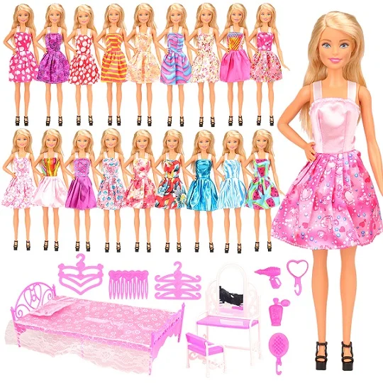 20 Dress 13 Kits Мода ручной работы 33 предмета/лот кукла аксессуары случайный выбор цвета, для куклы стул туалетный столик набор кровать для Барби игры год игрушки для детей - Цвет: 20 Dress 13 Kits