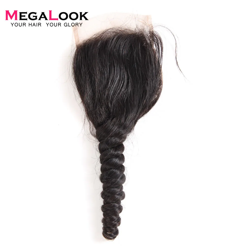 Megalook малазийские свободные волнистые кружева Закрытие 100% Remy человеческие волосы