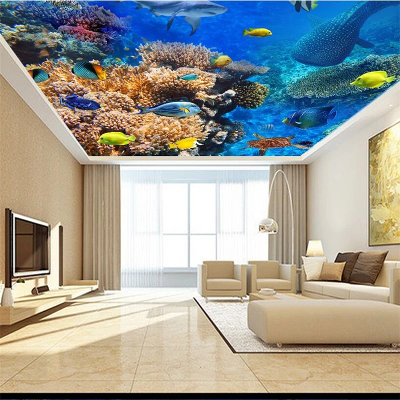 wellyu Custom wallpaper 3d murals beautiful underwater world fish creatures zenith ceiling fresco papel de parede | Обустройство дома