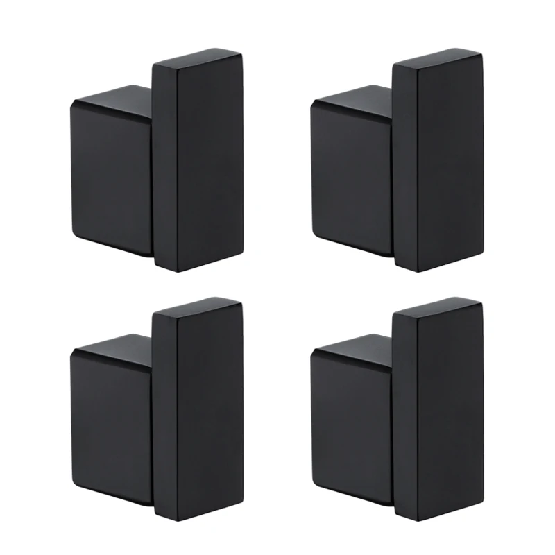 4pcs Высокое качество матовый черный квадратный крючок для халата вешалка для полотенец для ванной комнаты Прачечная настенное крепление для полотенец халат пальто шляпа дверная вешалка - Цвет: 4pcs